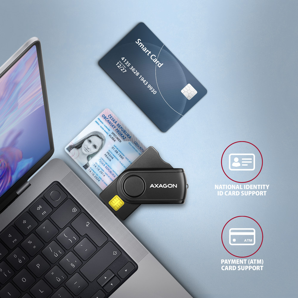 AXAGON Compact travel USB-A + USB-C contact Smart/ID card and SD/microSD/SIM card reader | CRE-SMP2A - Image 4