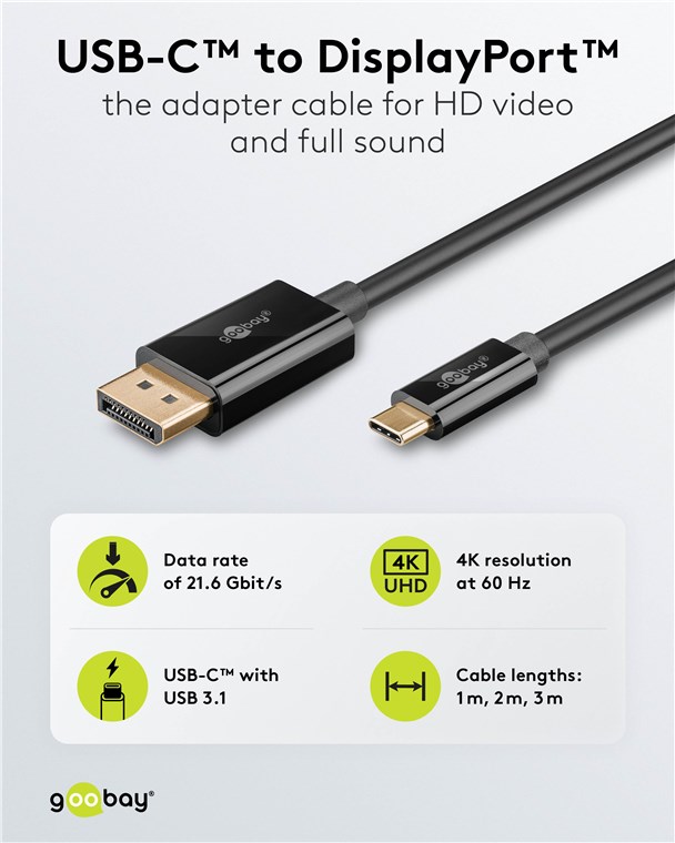 Goobay USB-C to DisplayPort Cable 4K at 60 Hz, 1 m | 75704 - Image 5