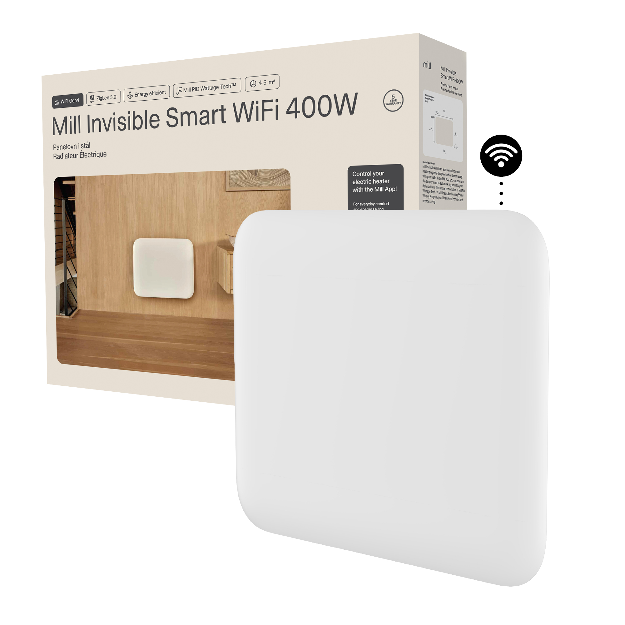 Mill Invisible Smart WiFi Heater | PA400WIFI4 | Panel Heater | 400 W | Suitable for rooms up to 4-6 m² | White | IPX4 - Image 2