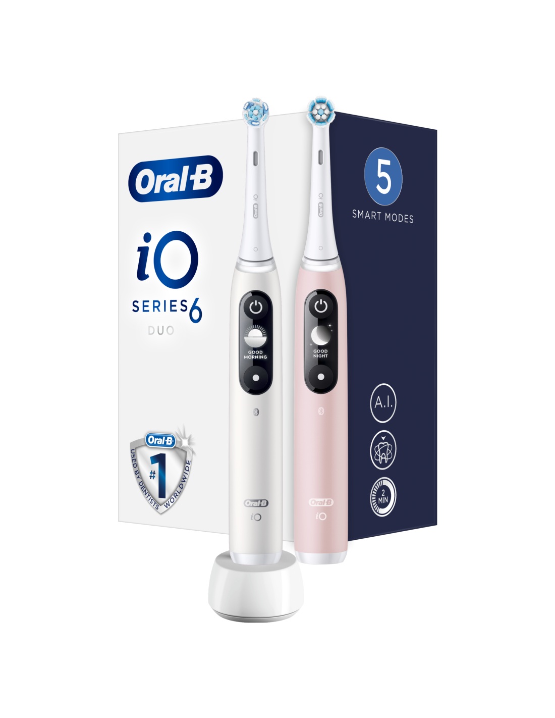 Oral-B Electric Toothbrush | iO6 DuoPack | Rechargeable | For adults | Number of brush heads included 2 | Number of teeth brushing modes 5 | White/Pink - Image 2