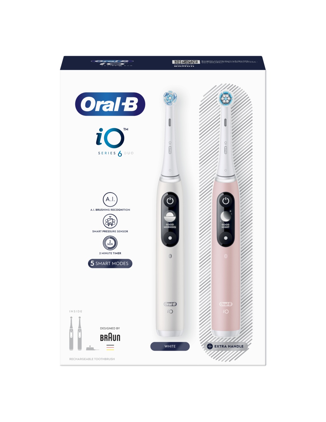 Oral-B Electric Toothbrush | iO6 DuoPack | Rechargeable | For adults | Number of brush heads included 2 | Number of teeth brushing modes 5 | White/Pink - Image 3