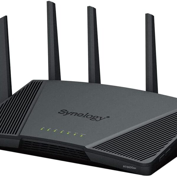 Synology RT6600ax Ultra-fast and Secure Wireless Router for Homes | Ultra-fast and Secure Wireless Router for Homes | RT6600ax | 802.11ax | 4800 Mbit/s | Ethernet LAN (RJ-45) ports 5 | Mesh Support No | MU-MiMO Yes | No mobile broadband | Antenna type External antenna x 6 | 24 month(s)