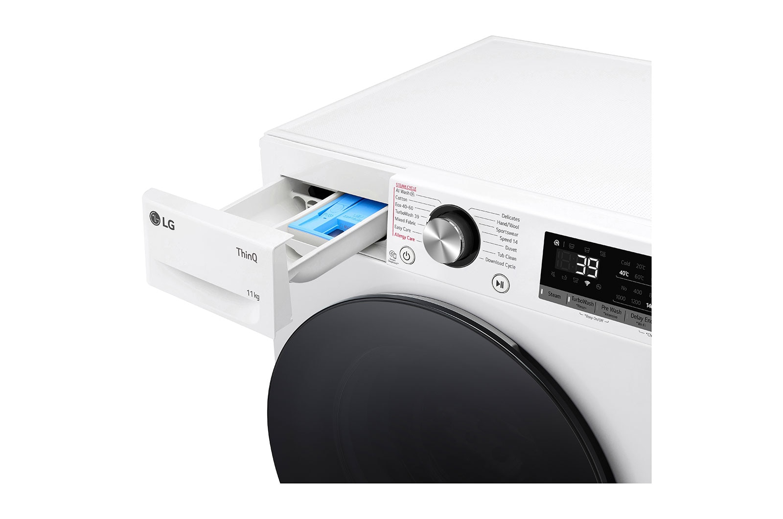 LG | Washing Machine | F4WR711S2W | Energy efficiency class A | Front loading | Washing capacity 11 kg | 1400 RPM | Depth 55.5 cm | Width 60 cm | Display | LED | Steam function | Direct drive | Wi-Fi | White - Image 6