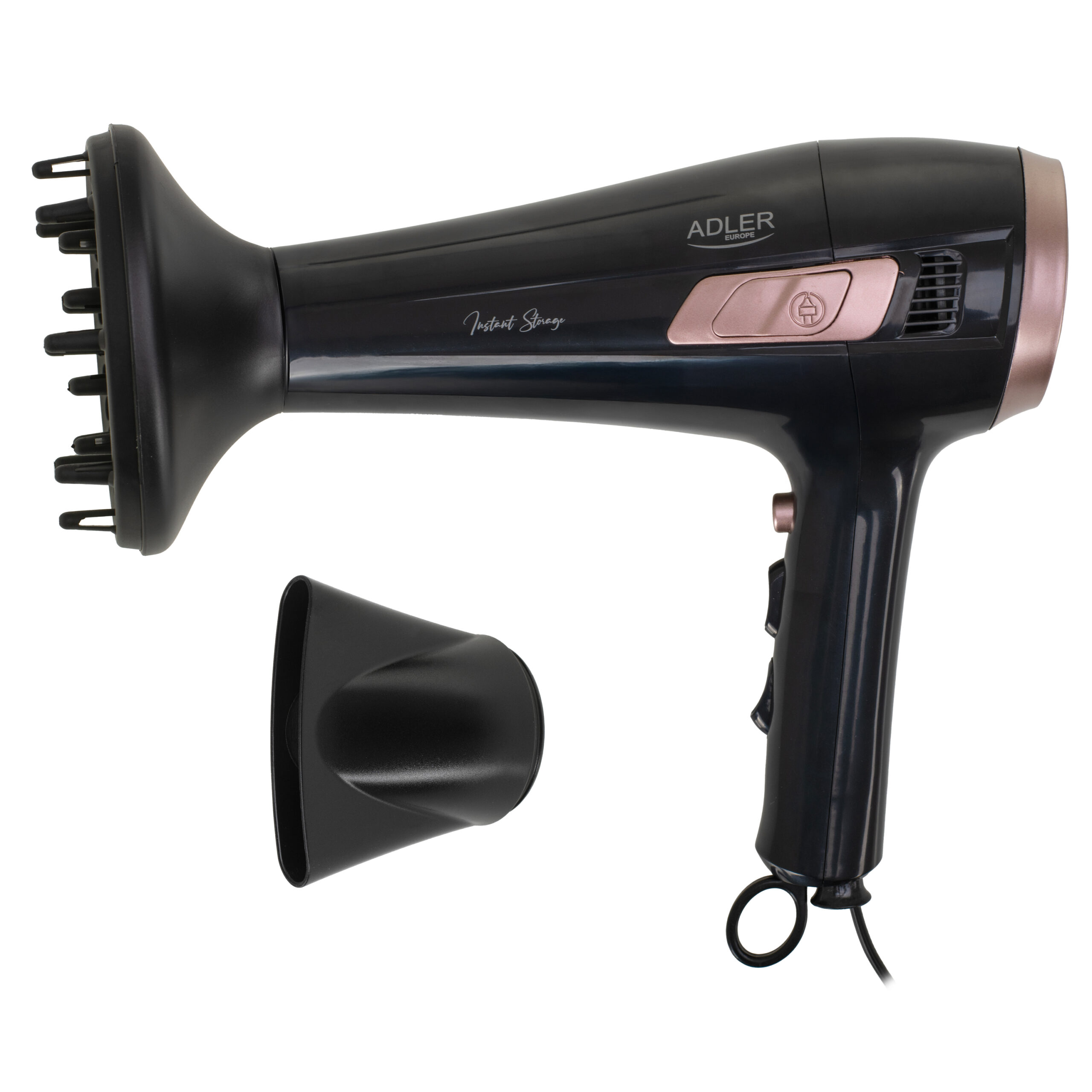 Adler Hair dryer with retractable power cord | AD 2283 | 2400 W | Number of temperature settings 3 | Diffuser nozzle | Black/Golden Rose - Image 2
