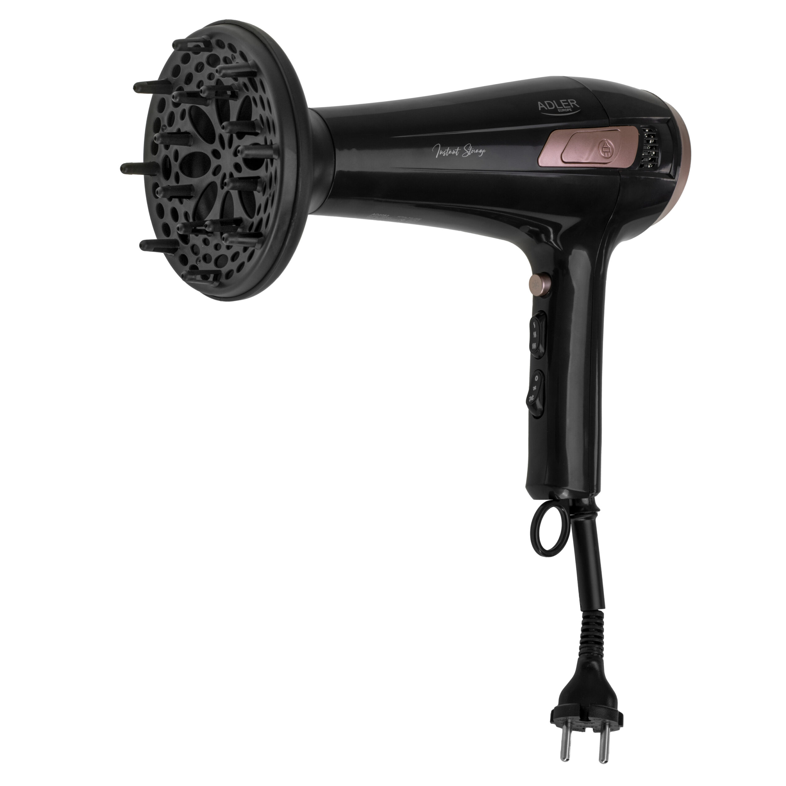 Adler Hair dryer with retractable power cord | AD 2283 | 2400 W | Number of temperature settings 3 | Diffuser nozzle | Black/Golden Rose - Image 3