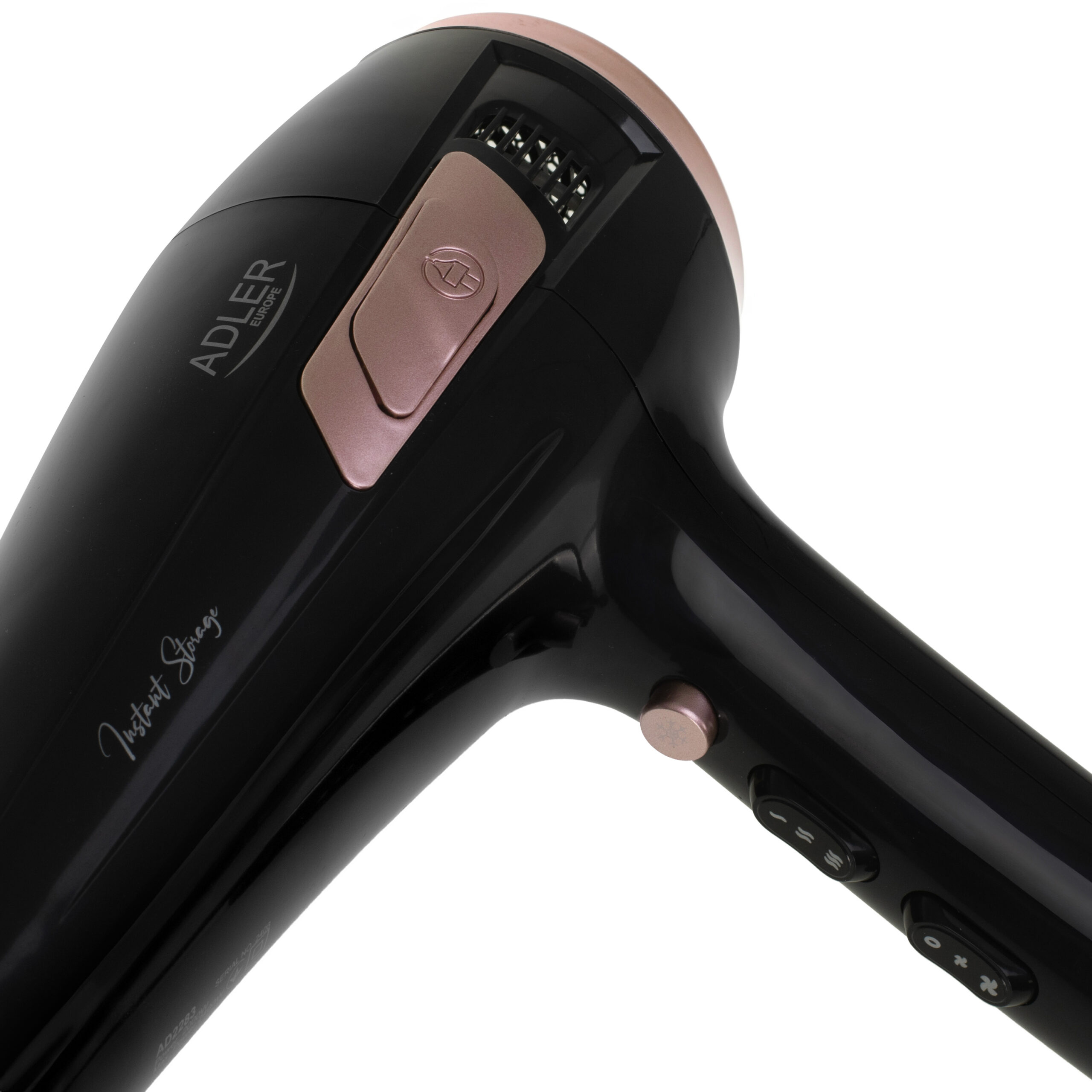 Adler Hair dryer with retractable power cord | AD 2283 | 2400 W | Number of temperature settings 3 | Diffuser nozzle | Black/Golden Rose - Image 9