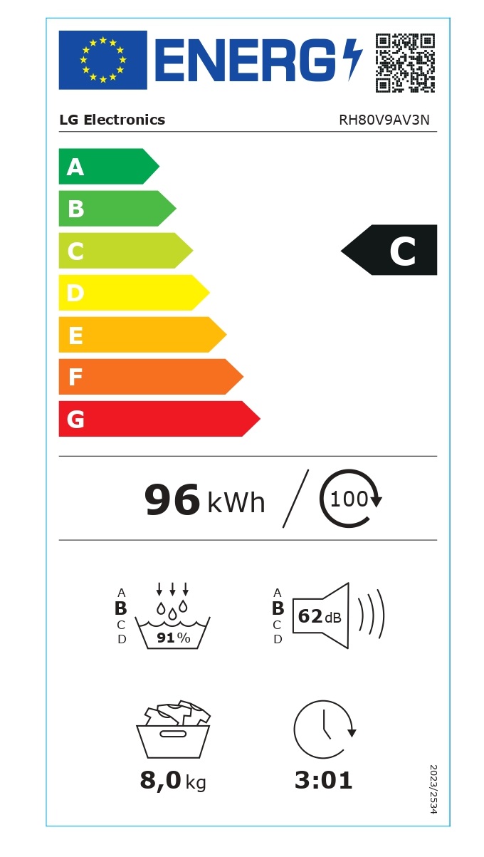 LG Dryer Machine | RH80V9AV3N | Energy efficiency class C | Front loading | 8 kg | LED | Depth 69 cm | Wi-Fi | White - Image 15