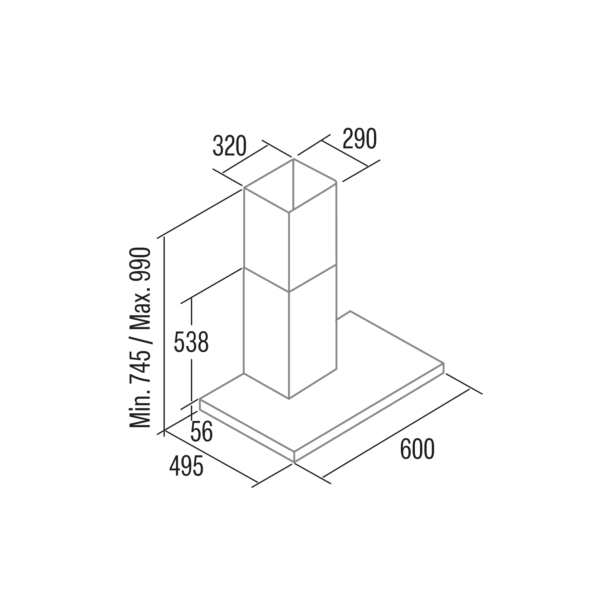 CATA Hood | SYGMA 6010 X | Wall mounted | Energy efficiency class A | Width 70 cm | 802 m³/h | Electronic | LED | Grey - Image 4