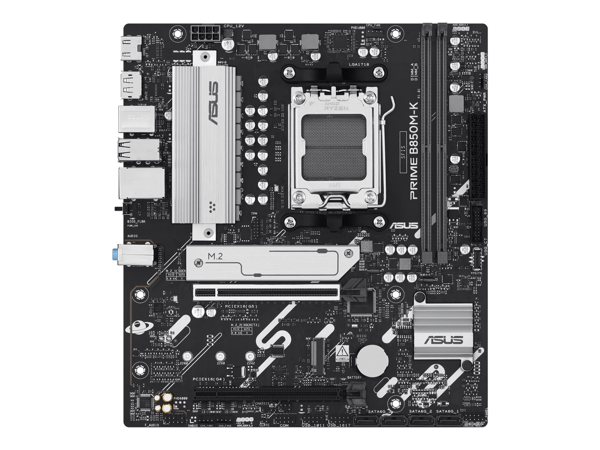 Asus PRIME B850M-K | Processor family AMD | Processor socket AM5 | DDR5 | Supported hard disk drive interfaces SATA, M.2 | Number of SATA connectors 4 - Image 2