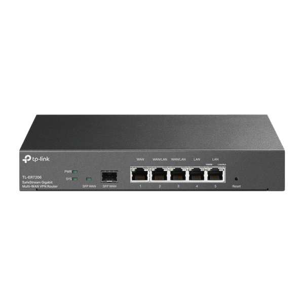 SafeStream Gigabit Multi-WAN VPN Router | ER7206 | 10/100/1000 Mbit/s | Ethernet LAN (RJ-45) ports 1× Gigabit SFP WAN Port, 1× Gigabit RJ45 WAN Port, 2x Gigabit RJ45 LAN Ports 2× Gigabit WAN/LAN RJ45 Ports