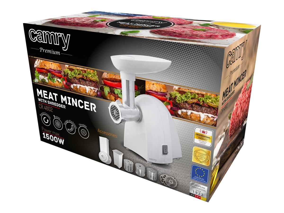 Meat mincer | Camry | CR 4802 | White | 600-1500 W | Number of speeds 1 | Middle size sieve, mince sieve, poppy sieve, plunger, sausage filler, vegatable attachment. - Image 6