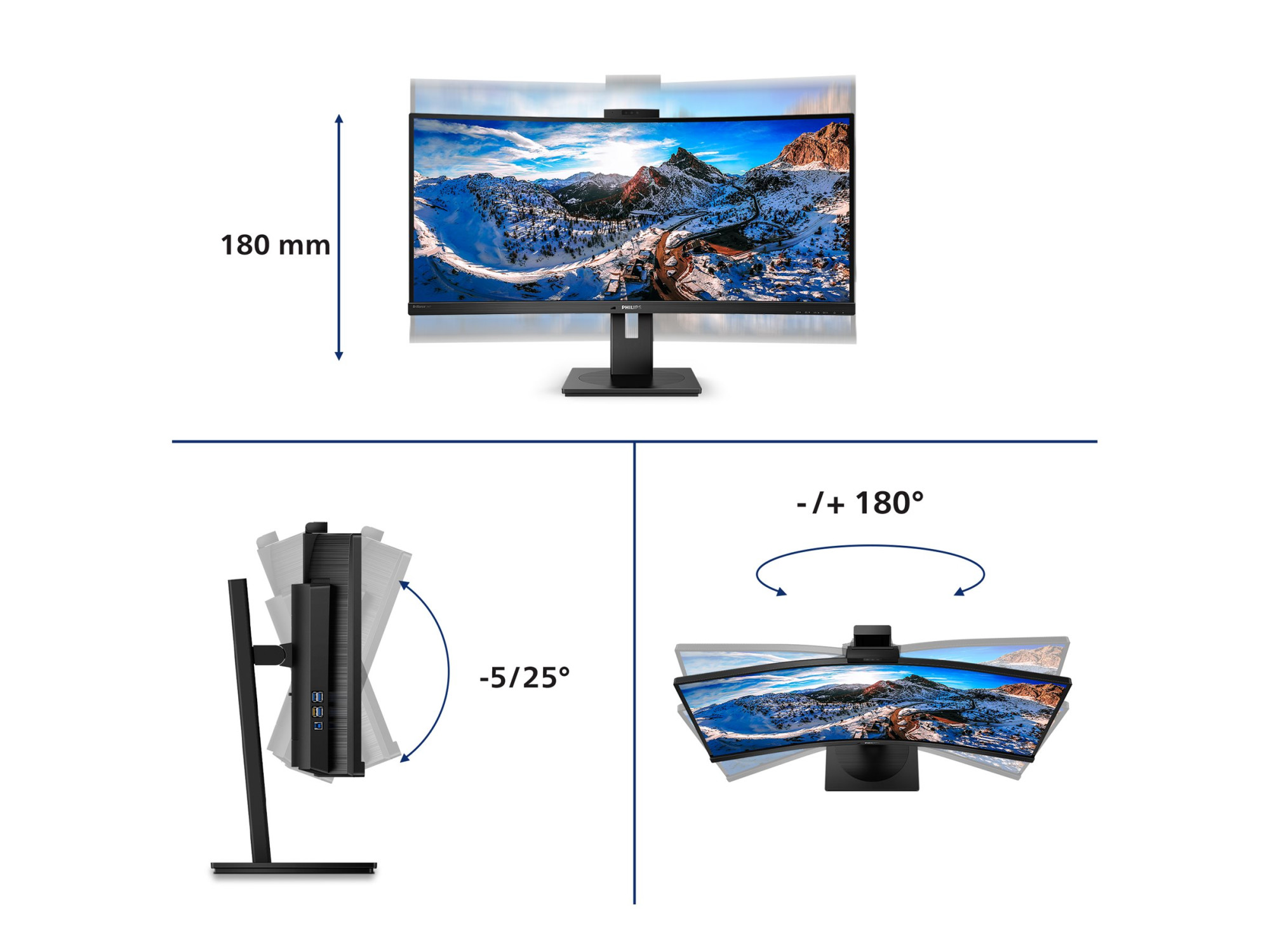 Philips | Curved UltraWide | 346P1CRH | 34 " | VA | WQHD | 21:9 | 100 Hz | 4 ms | 3440 x 1440 | 500 cd/m² | HDMI ports quantity 1 | Black | Warranty 24 month(s) - Image 16