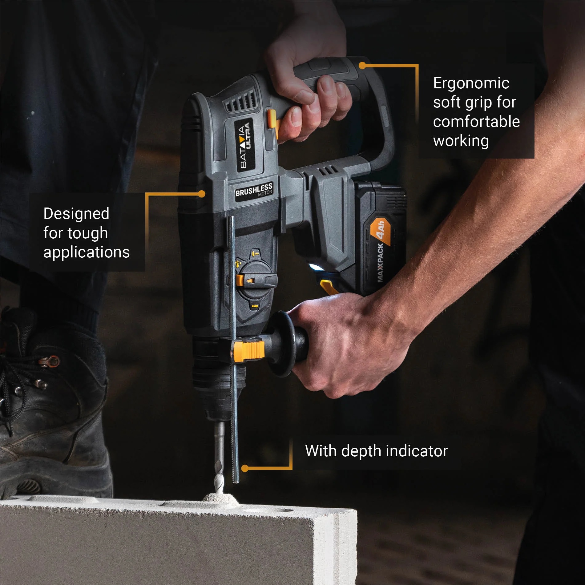 Batavia B.V. 18V Cordless Brushless Rotary Hammer SDS+, Without Battery and Charger in BMC - Image 4