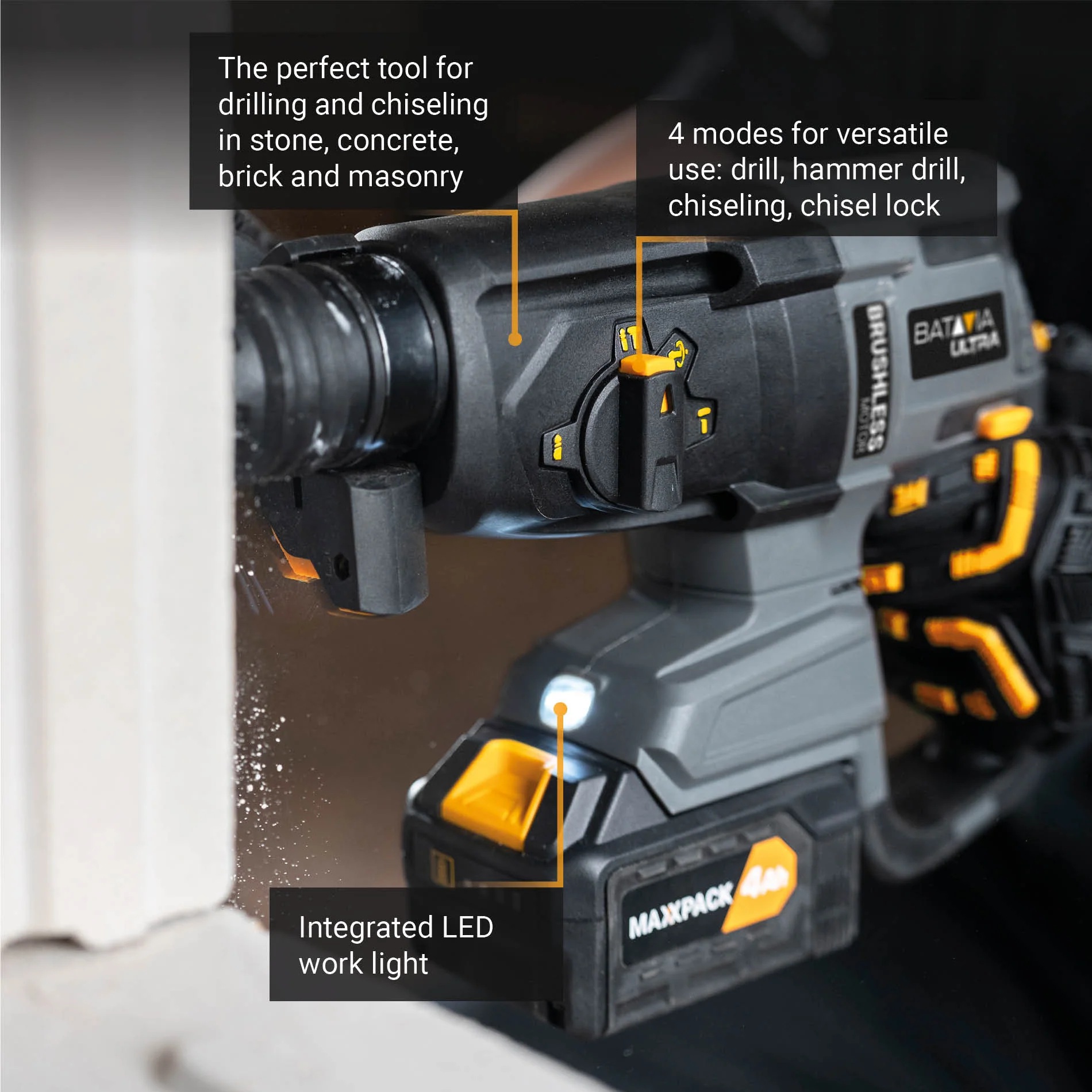 Batavia B.V. 18V Cordless Brushless Rotary Hammer SDS+, Without Battery and Charger in BMC - Image 6