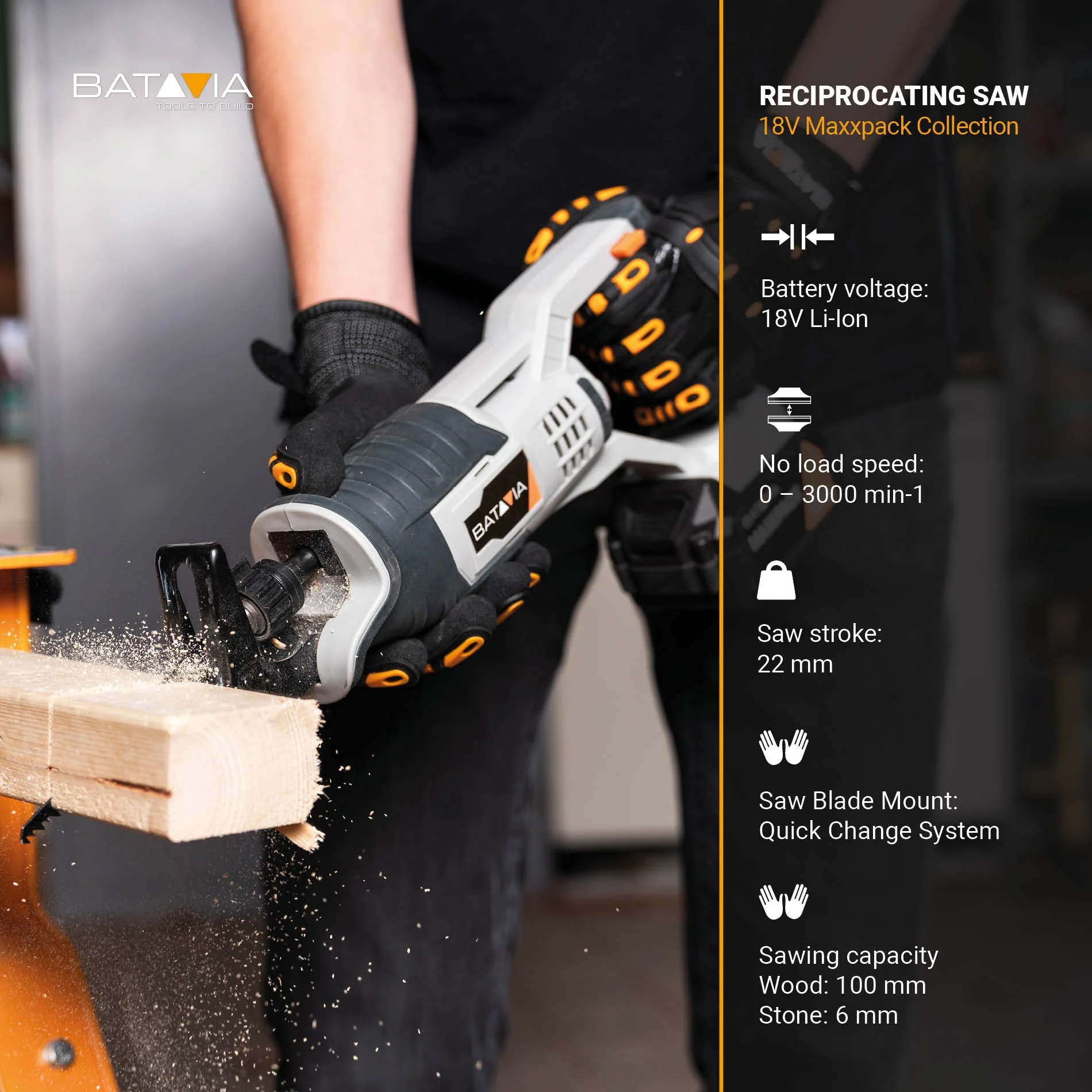 18V Cordless Reciprocating Saw - Without Battery and Charger - Image 5
