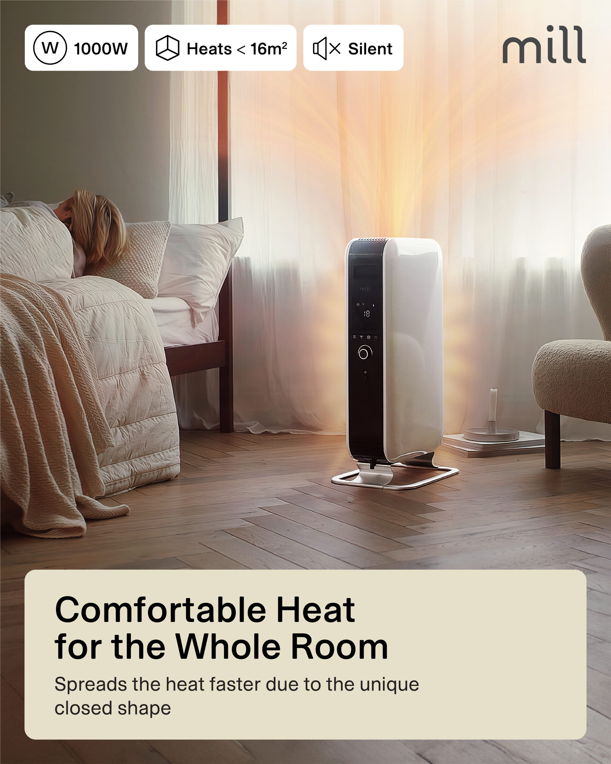 Mill | Heater | AB-H1000DN | Oil Filled Radiator | 1000 W | Number of power levels 3 | Suitable for rooms up to 12-16 m³ | White - Image 17