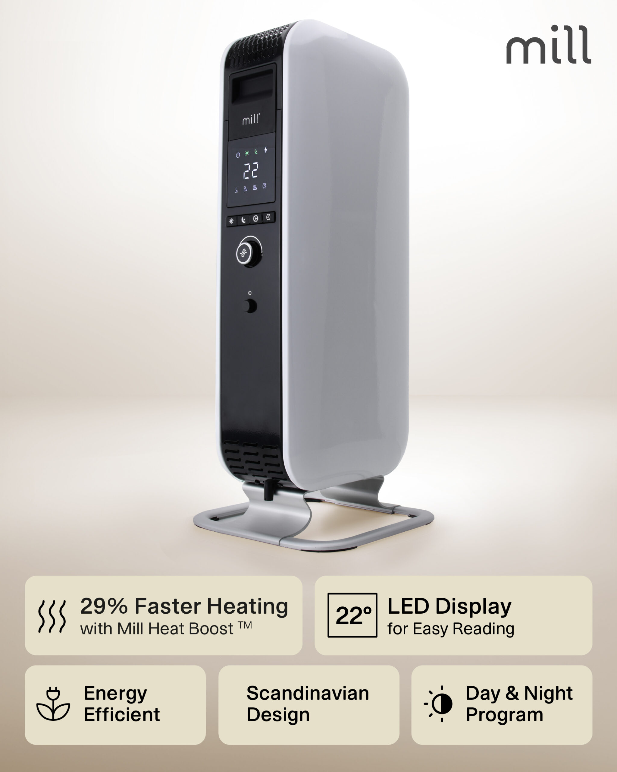 Mill | Heater | AB-H1000DN | Oil Filled Radiator | 1000 W | Number of power levels 3 | Suitable for rooms up to 12-16 m³ | White - Image 18