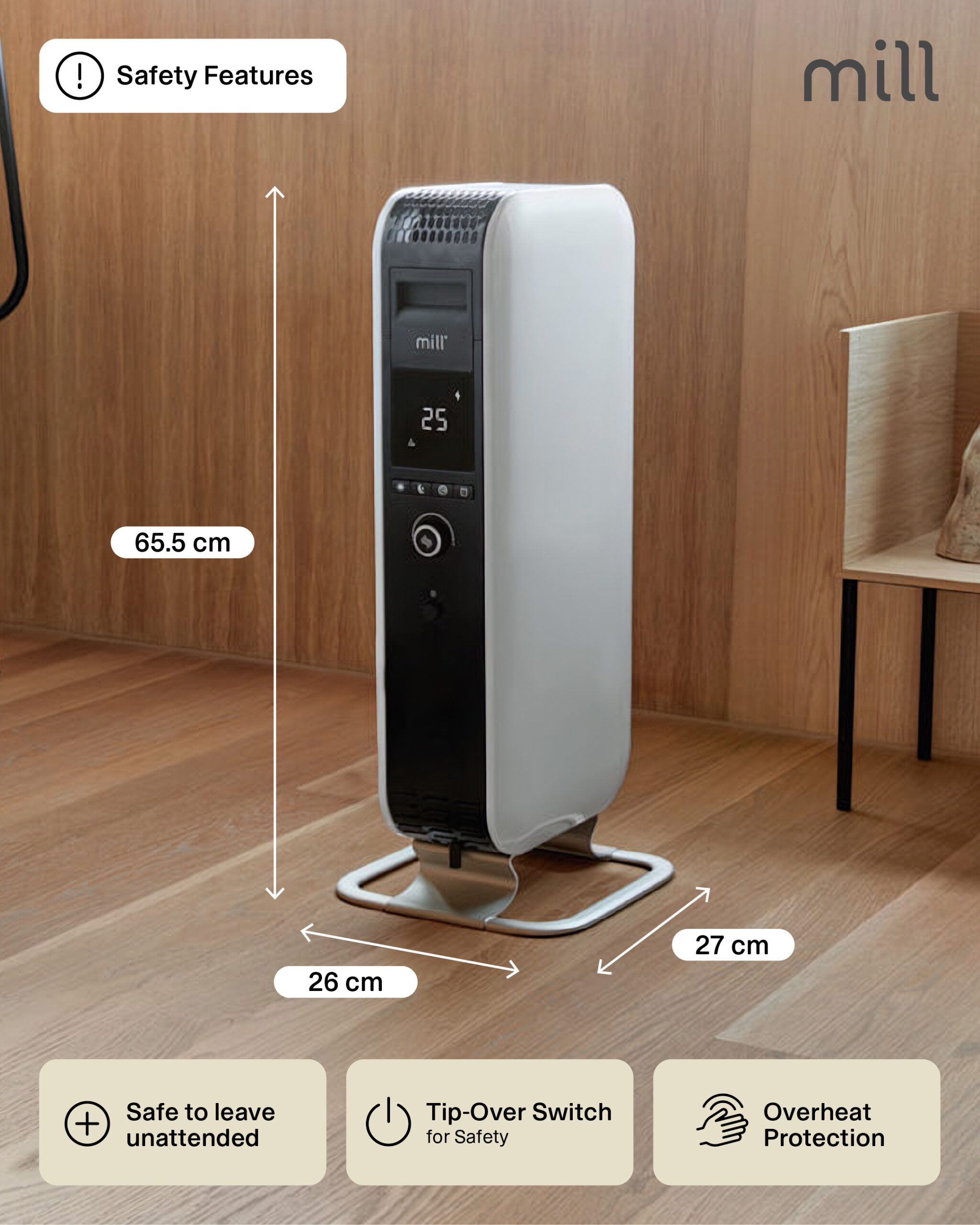 Mill | Heater | AB-H1000DN | Oil Filled Radiator | 1000 W | Number of power levels 3 | Suitable for rooms up to 12-16 m³ | White - Image 19