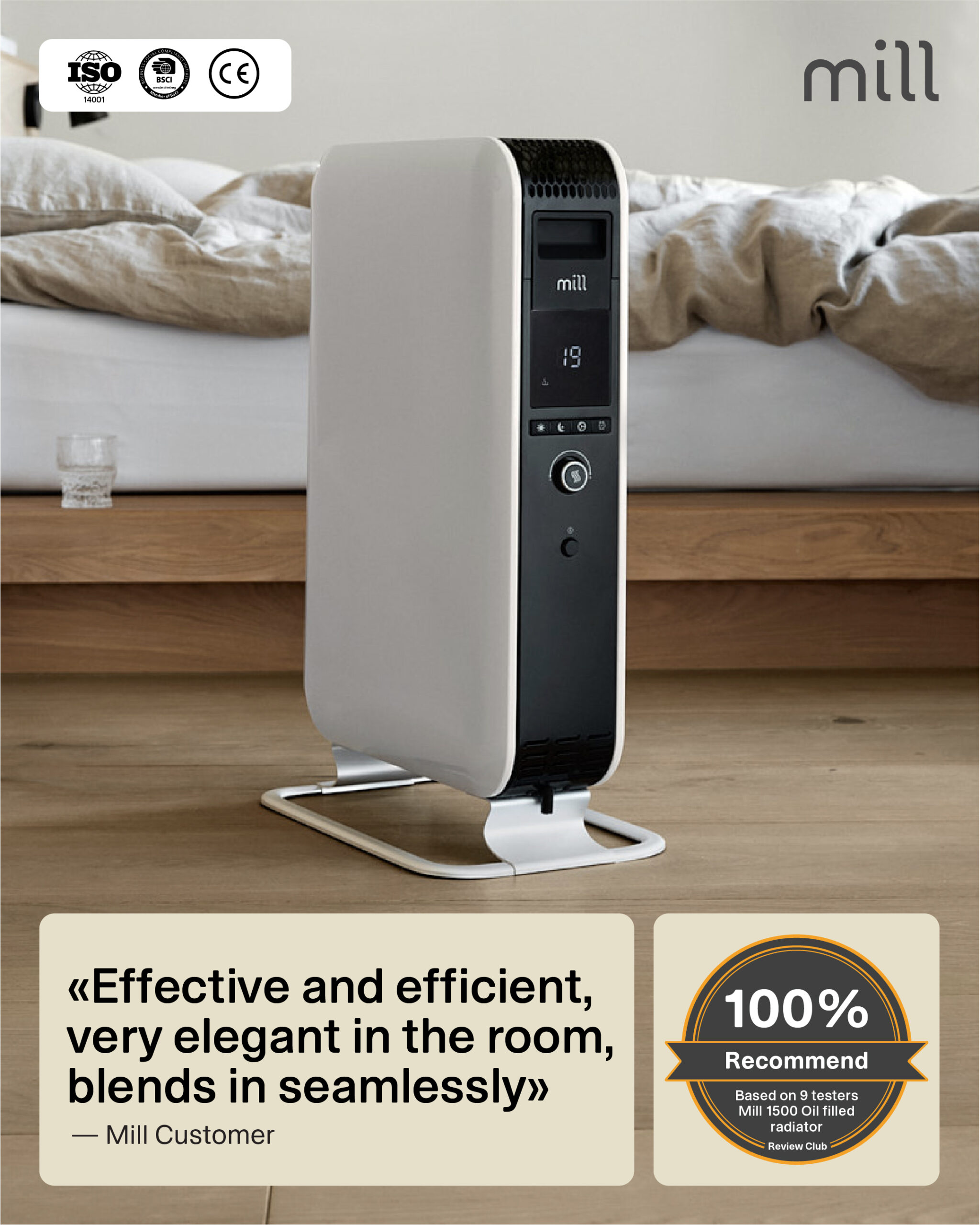 Mill | Heater | AB-H1000DN | Oil Filled Radiator | 1000 W | Number of power levels 3 | Suitable for rooms up to 12-16 m³ | White - Image 20