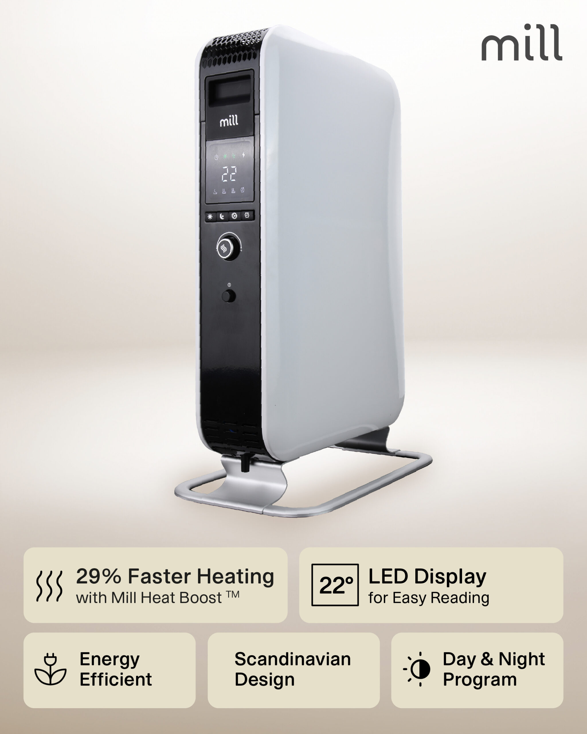 Mill | Heater | AB-H2000DN | Oil Filled Radiator | 2000 W | Number of power levels 3 | Suitable for rooms up to 24-34 m³ | White - Image 11