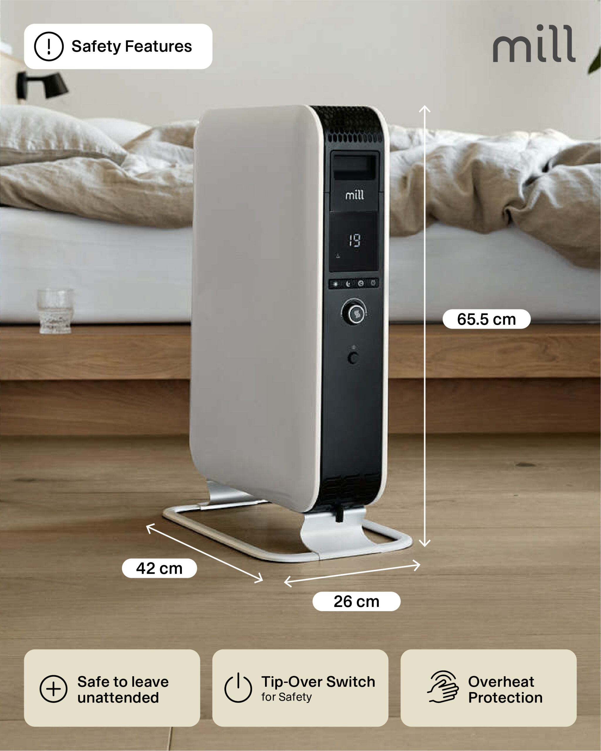 Mill | Heater | AB-H2000DN | Oil Filled Radiator | 2000 W | Number of power levels 3 | Suitable for rooms up to 24-34 m³ | White - Image 12