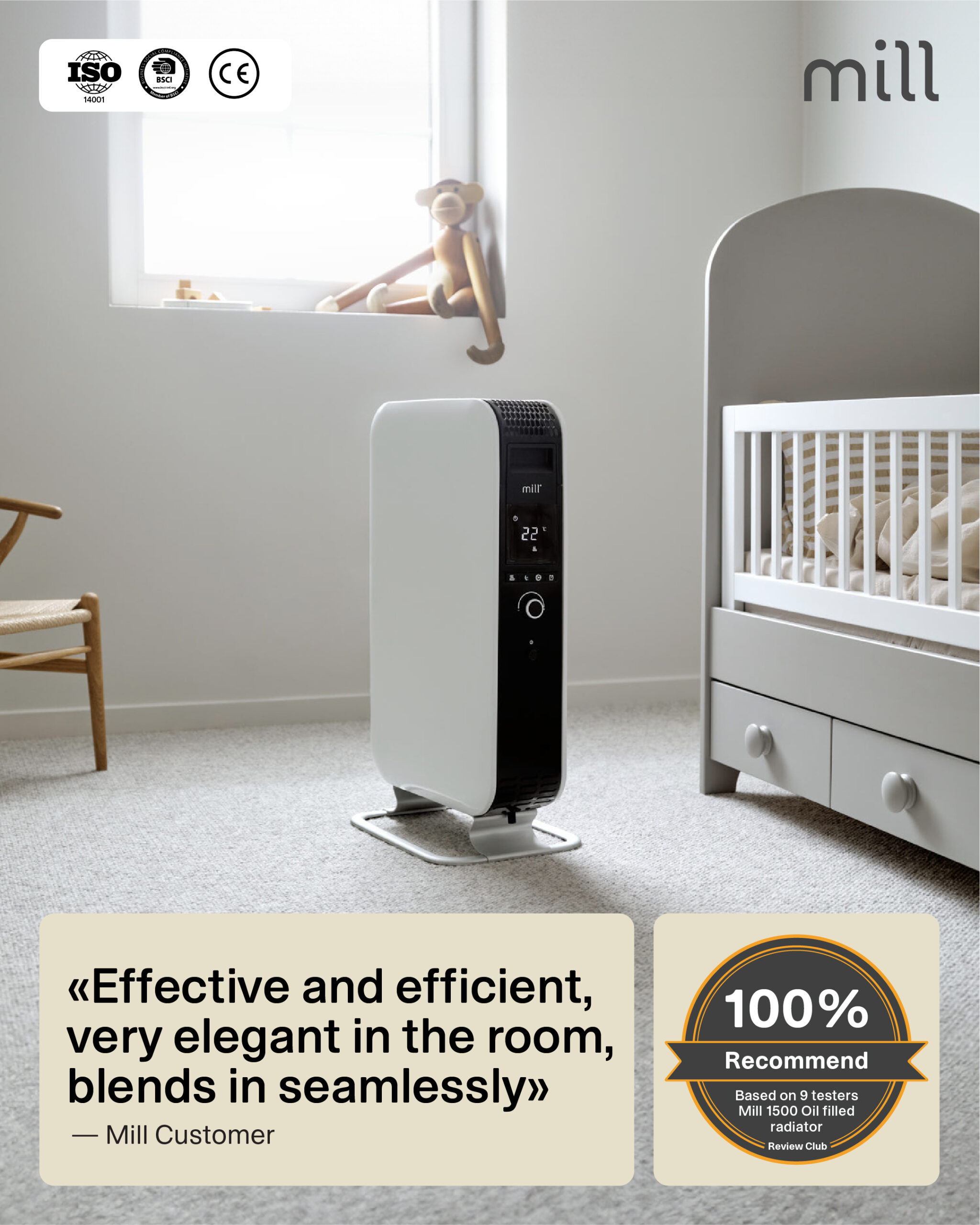 Mill | Heater | AB-H2000DN | Oil Filled Radiator | 2000 W | Number of power levels 3 | Suitable for rooms up to 24-34 m³ | White - Image 13