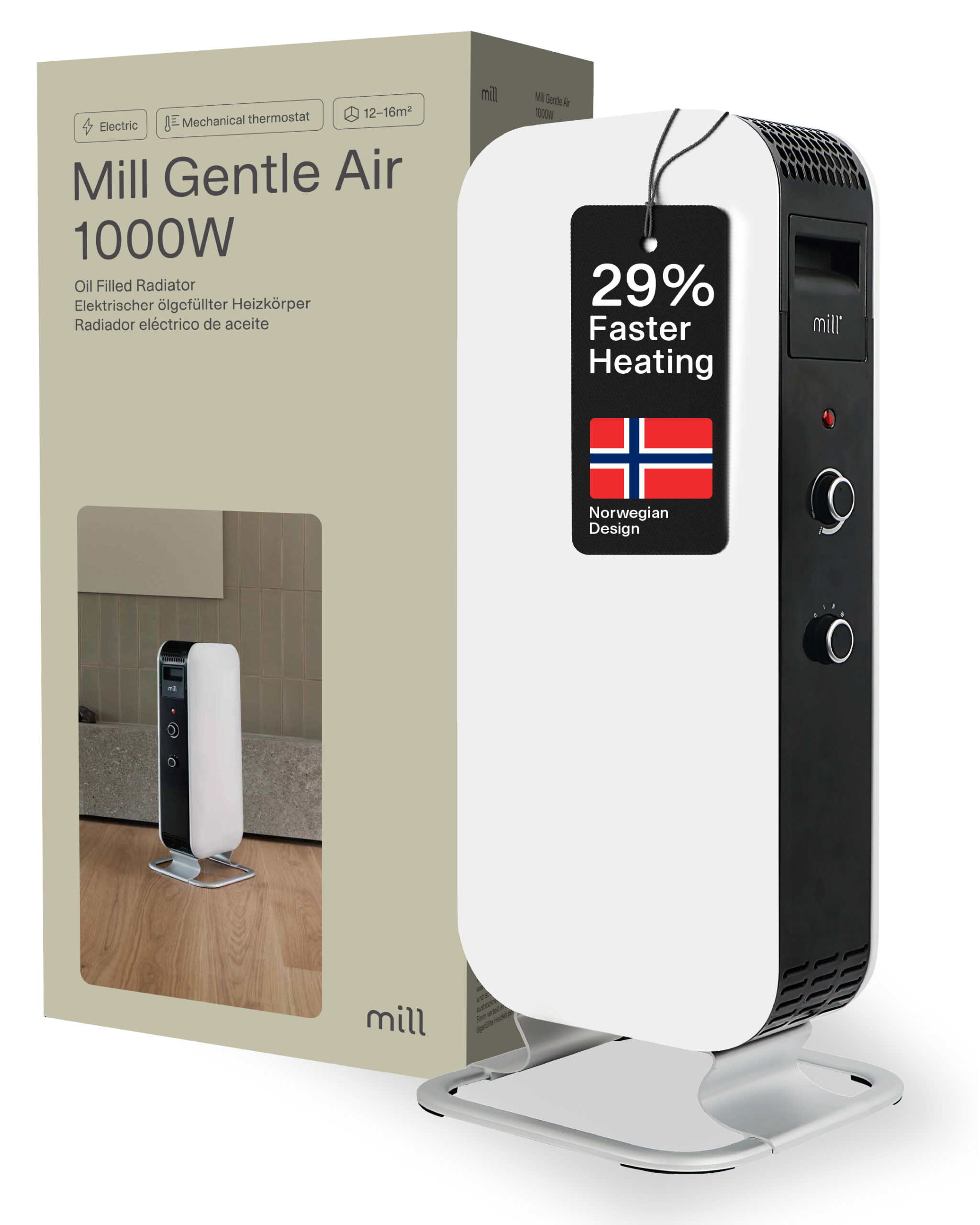 Mill | Heater | AB-H1000MEC | Oil Filled Radiator | 1000 W | Number of power levels 3 | Suitable for rooms up to 12-16 m² | White