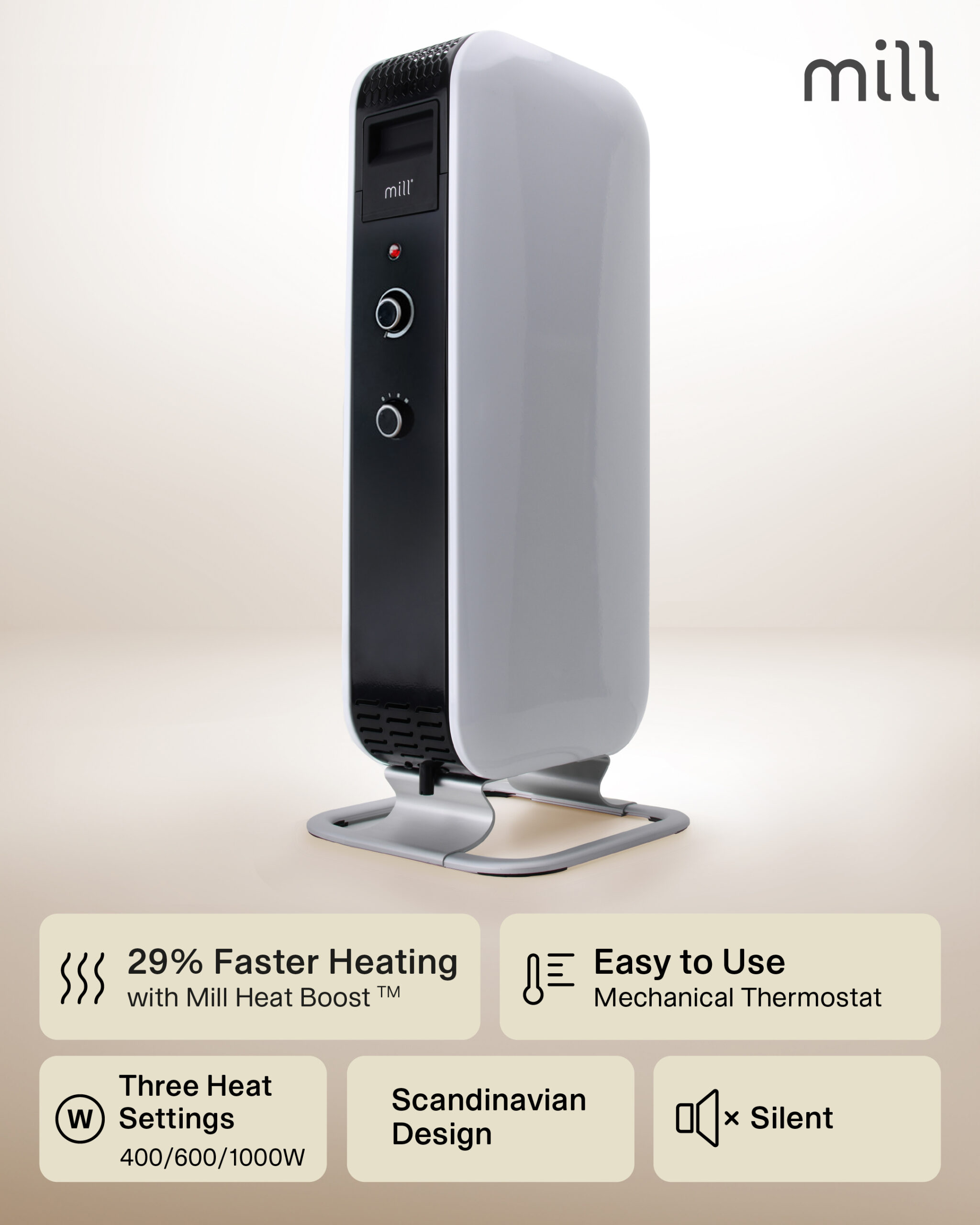 Mill | Heater | AB-H1000MEC | Oil Filled Radiator | 1000 W | Number of power levels 3 | Suitable for rooms up to 12-16 m² | White - Image 3