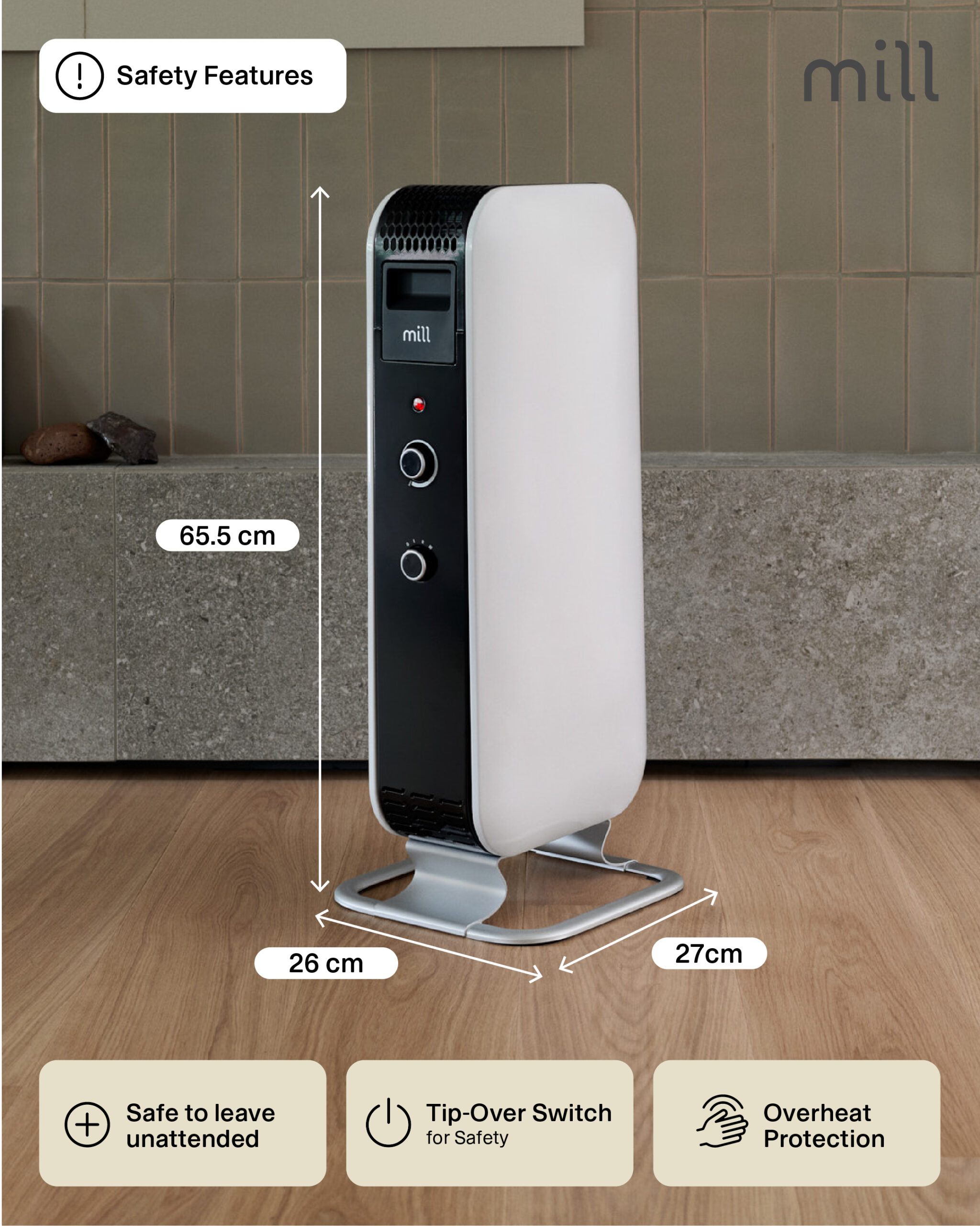 Mill | Heater | AB-H1000MEC | Oil Filled Radiator | 1000 W | Number of power levels 3 | Suitable for rooms up to 12-16 m² | White - Image 4