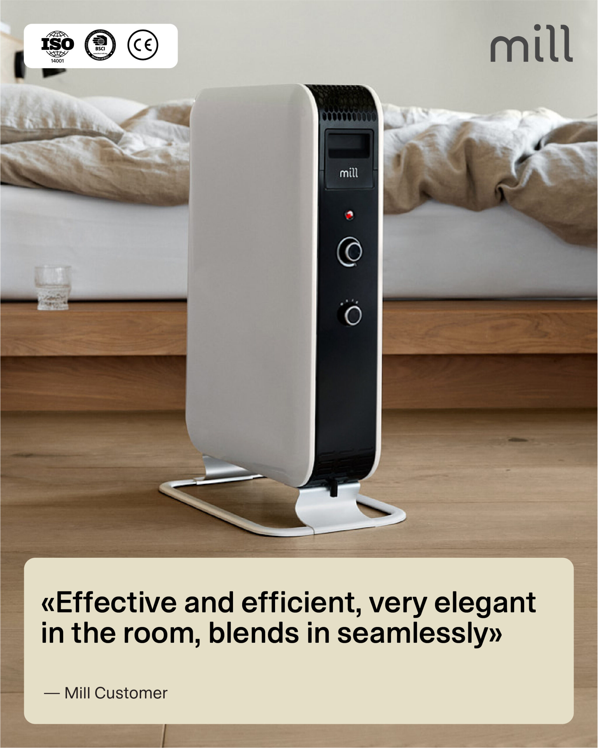 Mill | Heater | AB-H1000MEC | Oil Filled Radiator | 1000 W | Number of power levels 3 | Suitable for rooms up to 12-16 m² | White - Image 5