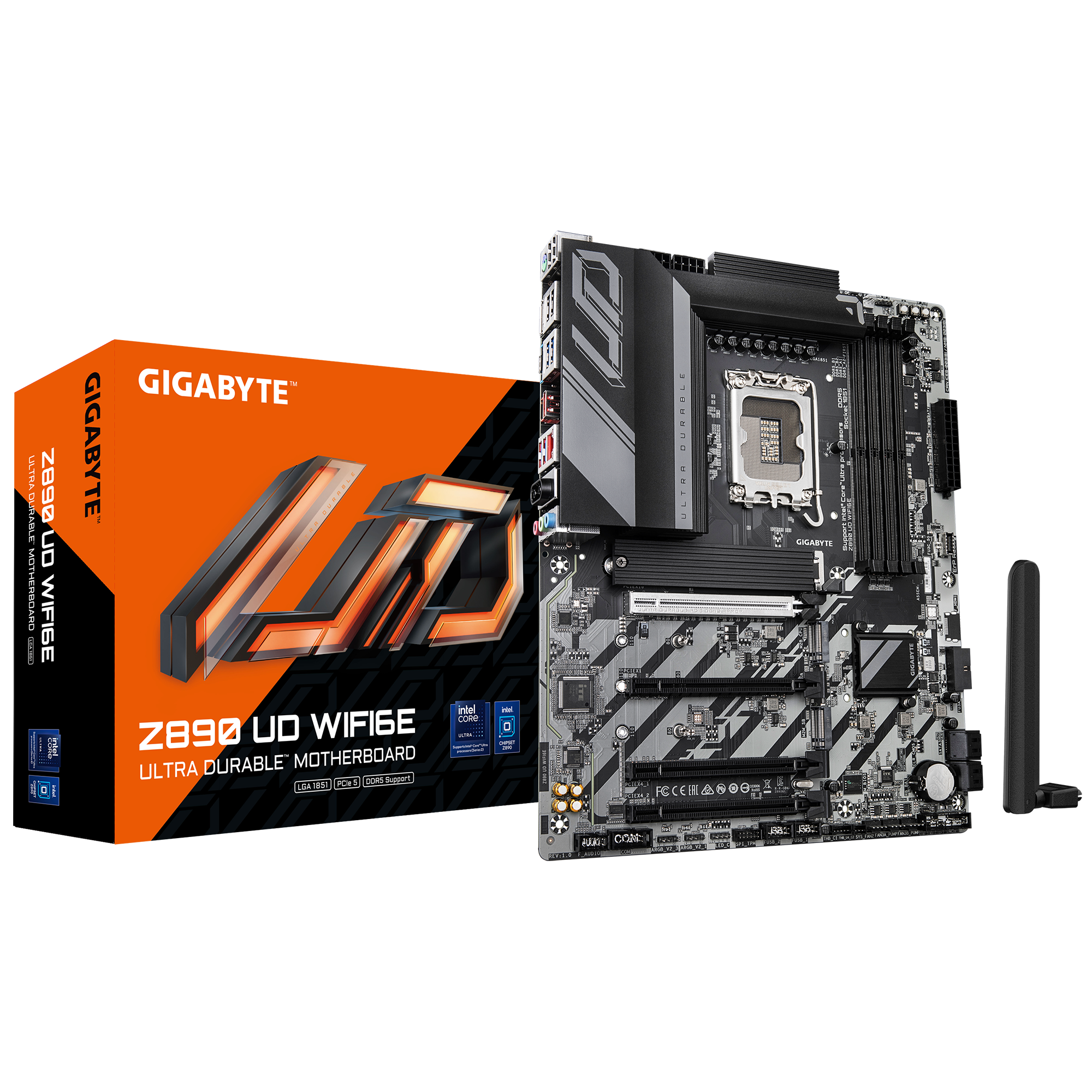 Gigabyte Z890 UD WIFI6E | Processor family Intel | Processor socket LGA1851 | DDR5 | Supported hard disk drive interfaces M.2, SATA | Number of SATA connectors 4