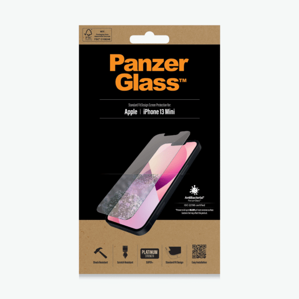 PanzerGlass | Clear Screen Protector | Apple | iPhone 13 Mini | Tempered glass | Antibacterial glass; Resistant to scratches and bacteria; Shock absorbing; Easy to install