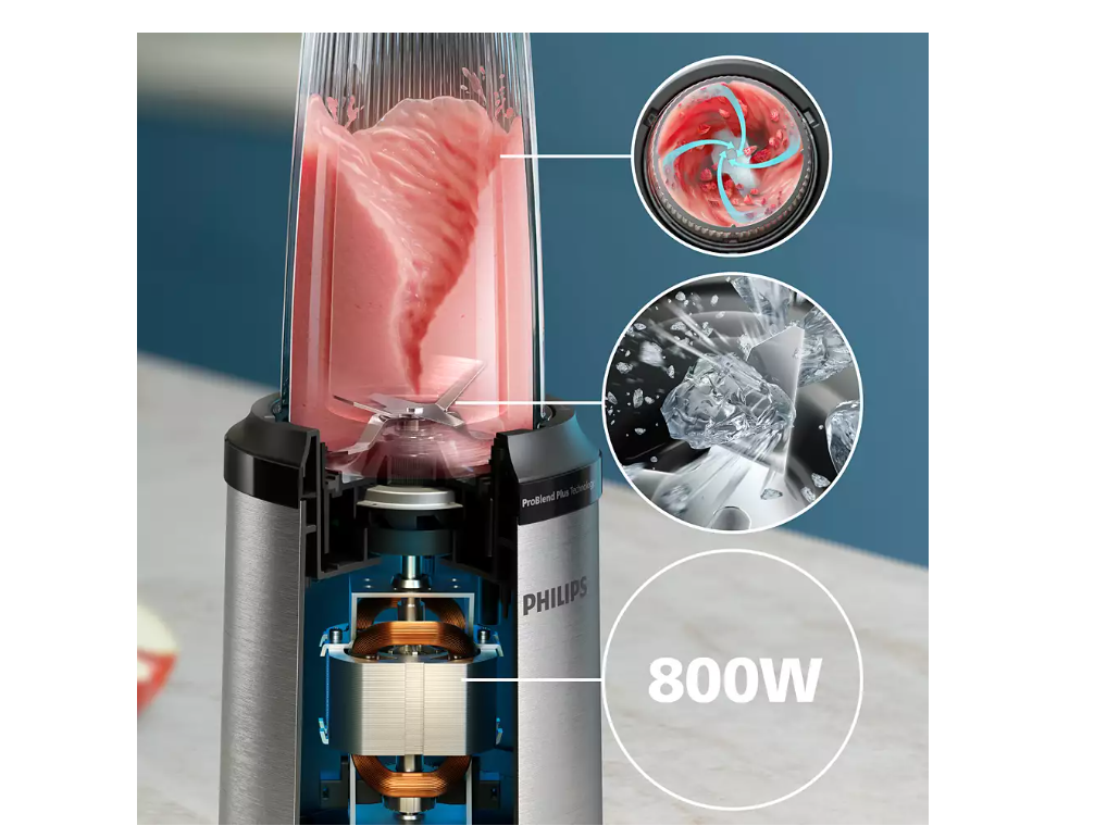 Philips Blender | HR2765/00 | Tabletop | 800 W | Jar material Tritan Plastic | Jar capacity 0.7 + 0.5 L | Ice crushing | Silver - Image 3