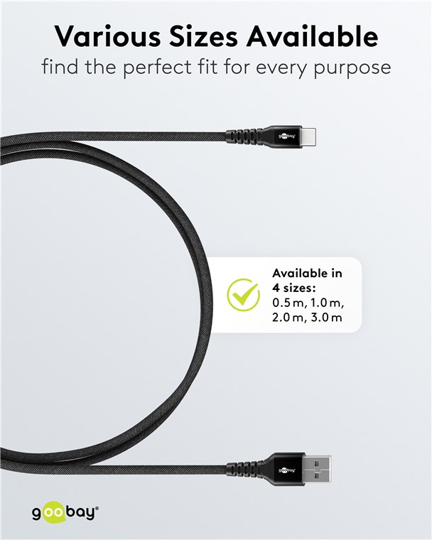 Goobay USB-C to USB-A Supersoft Textile Cable with Metal Plugs | 74526 | USB-C to USB-A - Image 7