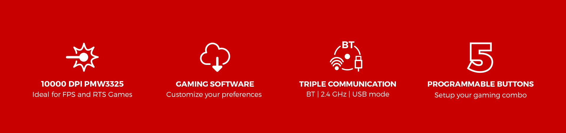 Genesis ZIRCON 500 G2 | Wireless/Wired | Gaming Mouse | 2.4 GHz, Bluetooth, USB | Black - Image 5