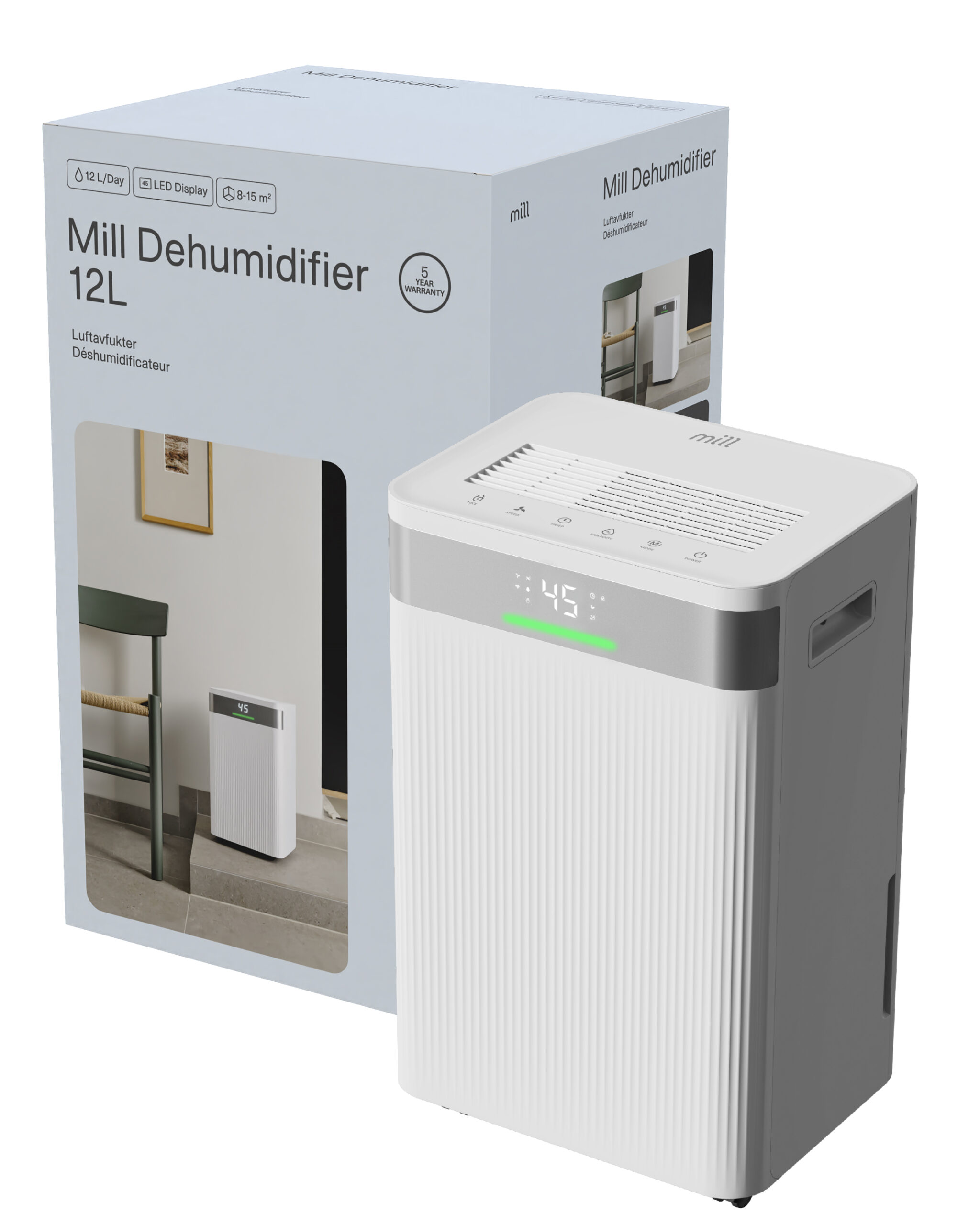 Mill Dehumidifier | MDH12 | Power 200 W | Suitable for rooms up to 8-15 m² | Water tank capacity 2 L | White - Image 11