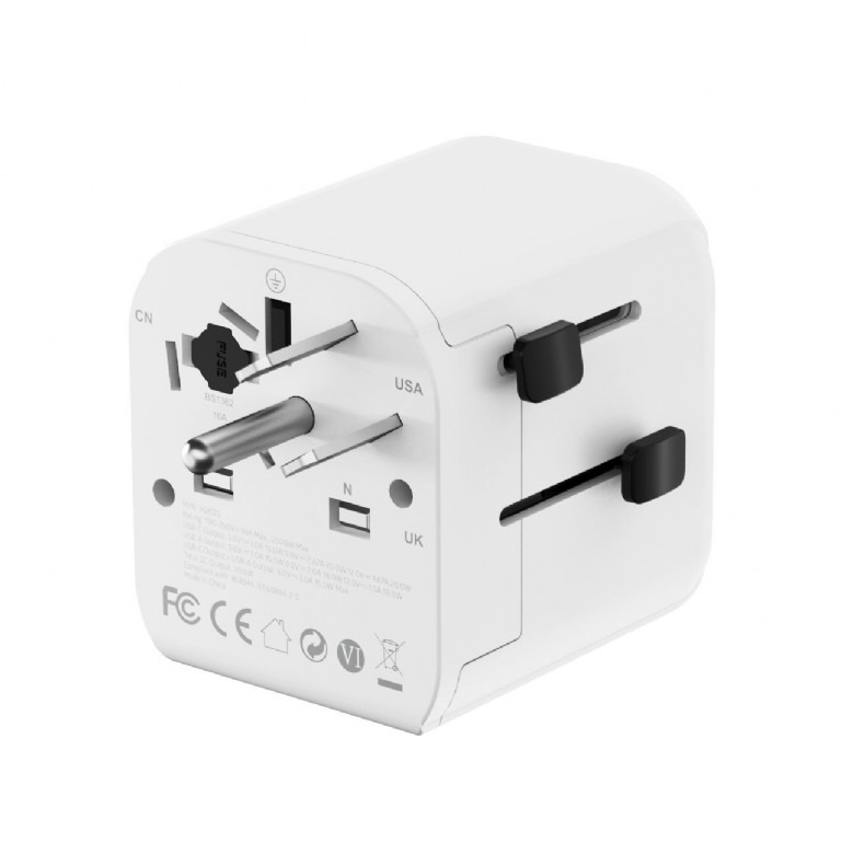 Gembird Grounded universal travel power adapter, 20 W | TPA-EU1A1C20-01-W - Image 3