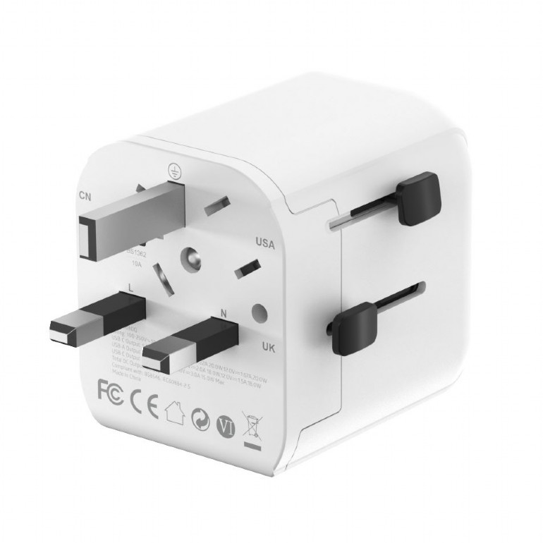 Gembird Grounded universal travel power adapter, 20 W | TPA-EU1A1C20-01-W - Image 4