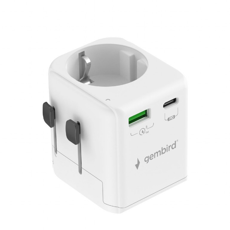 Gembird Grounded universal travel power adapter, 20 W | TPA-EU1A1C20-01-W - Image 5