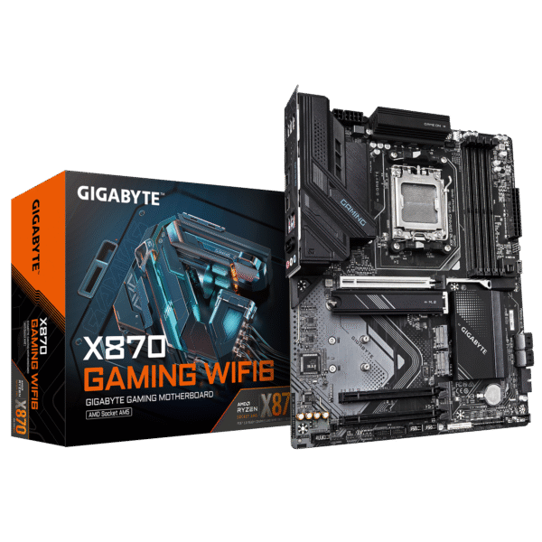 Gigabyte X870 GAMING WF6 | Processor family AMD | Processor socket AM5 | DDR5 | Supported hard disk drive interfaces M.2, SATA | Number of SATA connectors 4