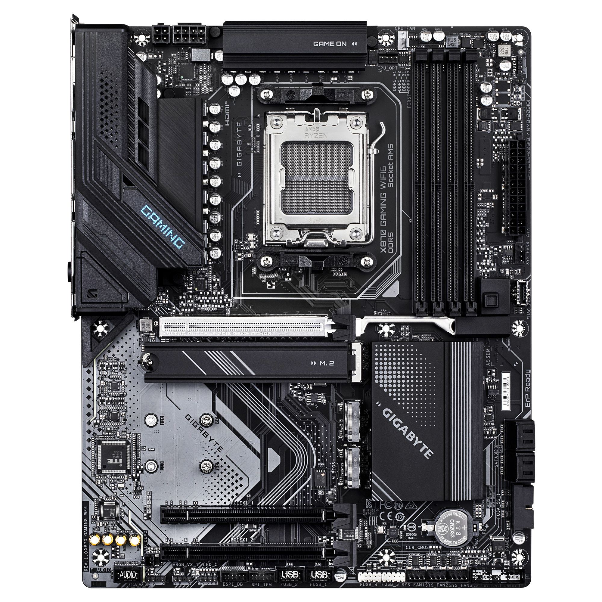 Gigabyte X870 GAMING WF6 | Processor family AMD | Processor socket AM5 | DDR5 | Supported hard disk drive interfaces M.2, SATA | Number of SATA connectors 4 - Image 2
