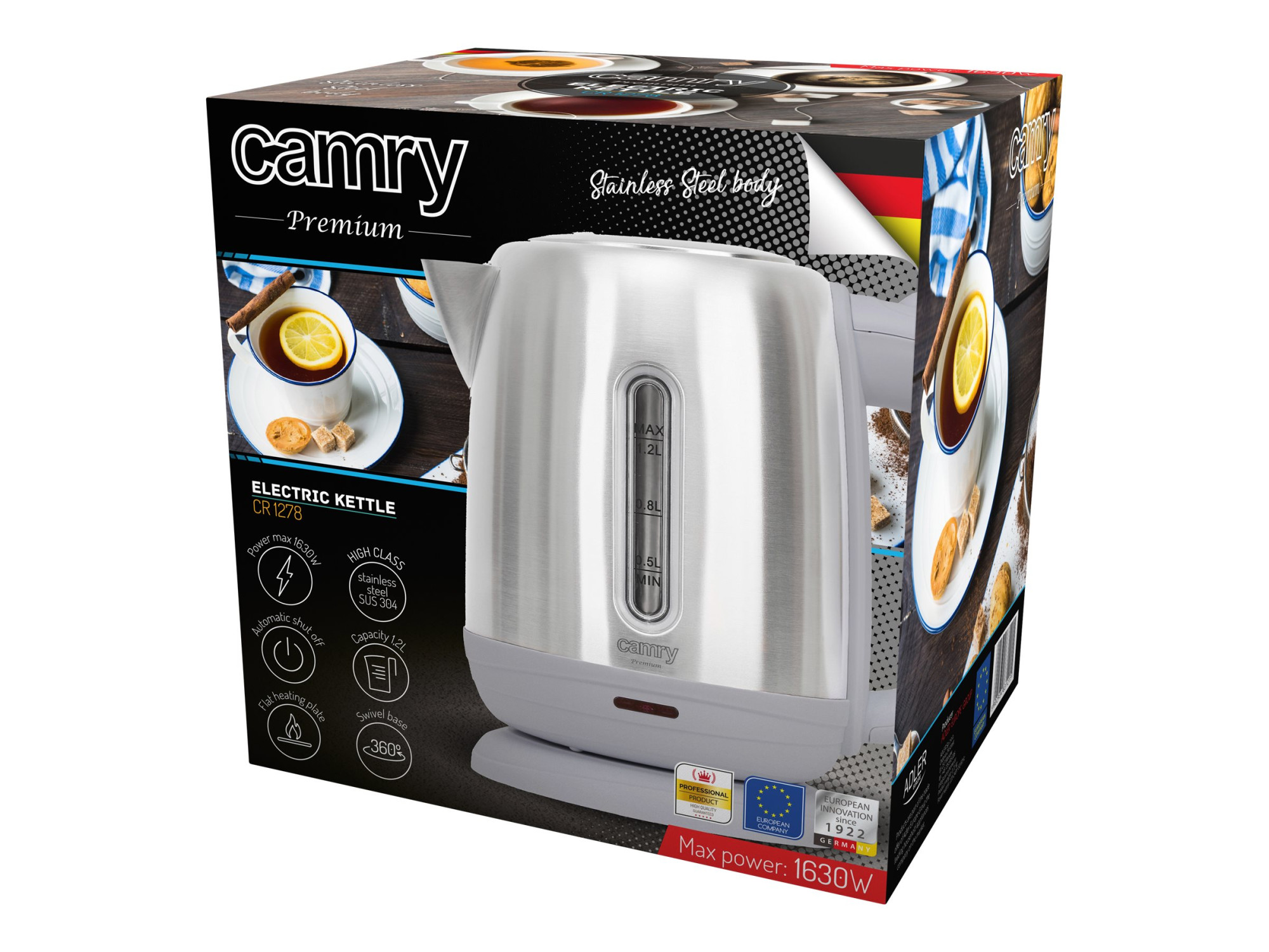 Camry | Kettle | CR 1278 | Standard | 1630 W | 1.2 L | Stainless steel | 360° rotational base | Stainless steel - Image 4