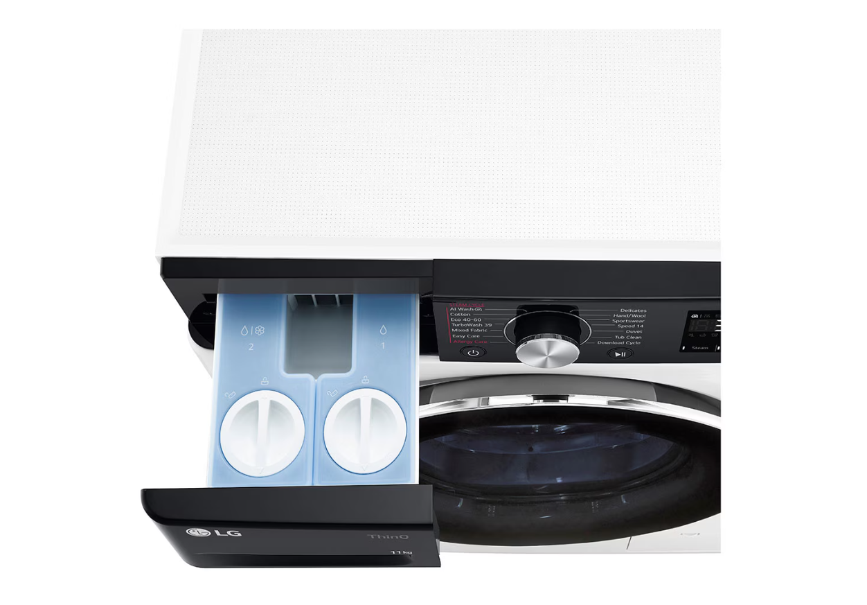 LG Washing machine | F4WR711S3HA | Energy efficiency class A | Front loading | Washing capacity 11 kg | 1400 RPM | Depth 57 cm | Width 60 cm | Display | LED | Steam function | Direct drive | Wi-Fi | White - Image 6