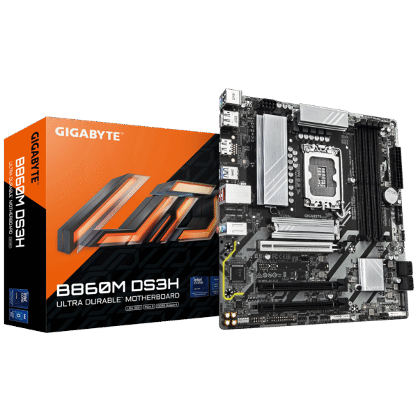 Gigabyte B860M DS3H | Processor family Intel | Processor socket LGA1851 | DDR5 | Supported hard disk drive interfaces M.2, SATA | Number of SATA connectors 4