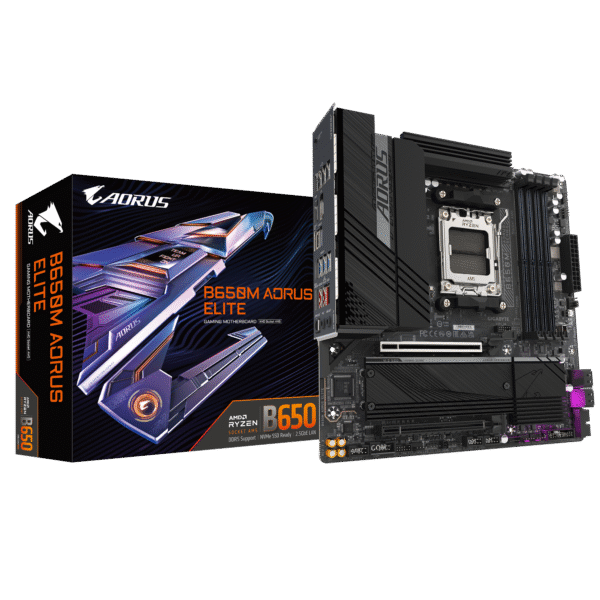 Gigabyte B650M AORUS ELITE (rev. 1.3) | Processor family AMD | Processor socket AM5 | DDR5 | Supported hard disk drive interfaces SATA, M.2 | Number of SATA connectors 4