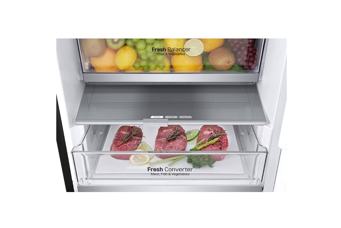 LG | Refrigerator | GBV7280CEV | Energy efficiency class C | Free standing | Combi | Height 203 cm | No Frost system | Fridge net capacity 277 L | Freezer net capacity 110 L | Display | 35 dB | Black - Image 5