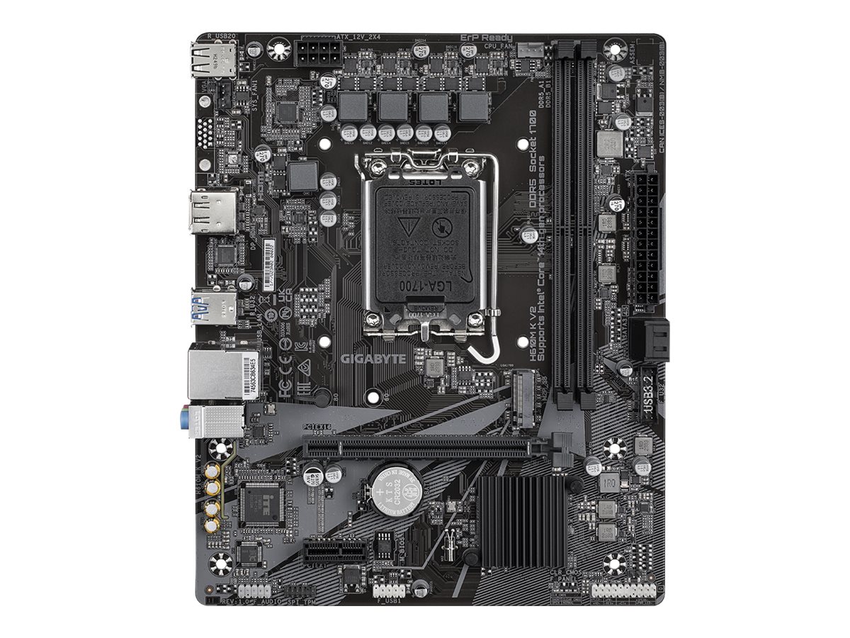 Gigabyte H610M K V2 | Processor family Intel | Processor socket LGA1700 | DDR5 | Supported hard disk drive interfaces M.2, SATA | Number of SATA connectors 2 - Image 2