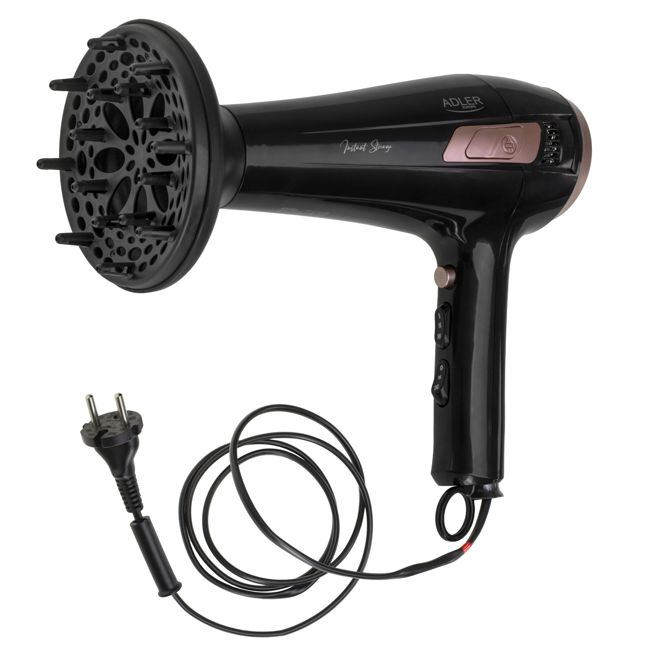 Adler Hair dryer with retractable power cord | AD 2283 | 2400 W | Number of temperature settings 3 | Diffuser nozzle | Black/Golden Rose - Image 4