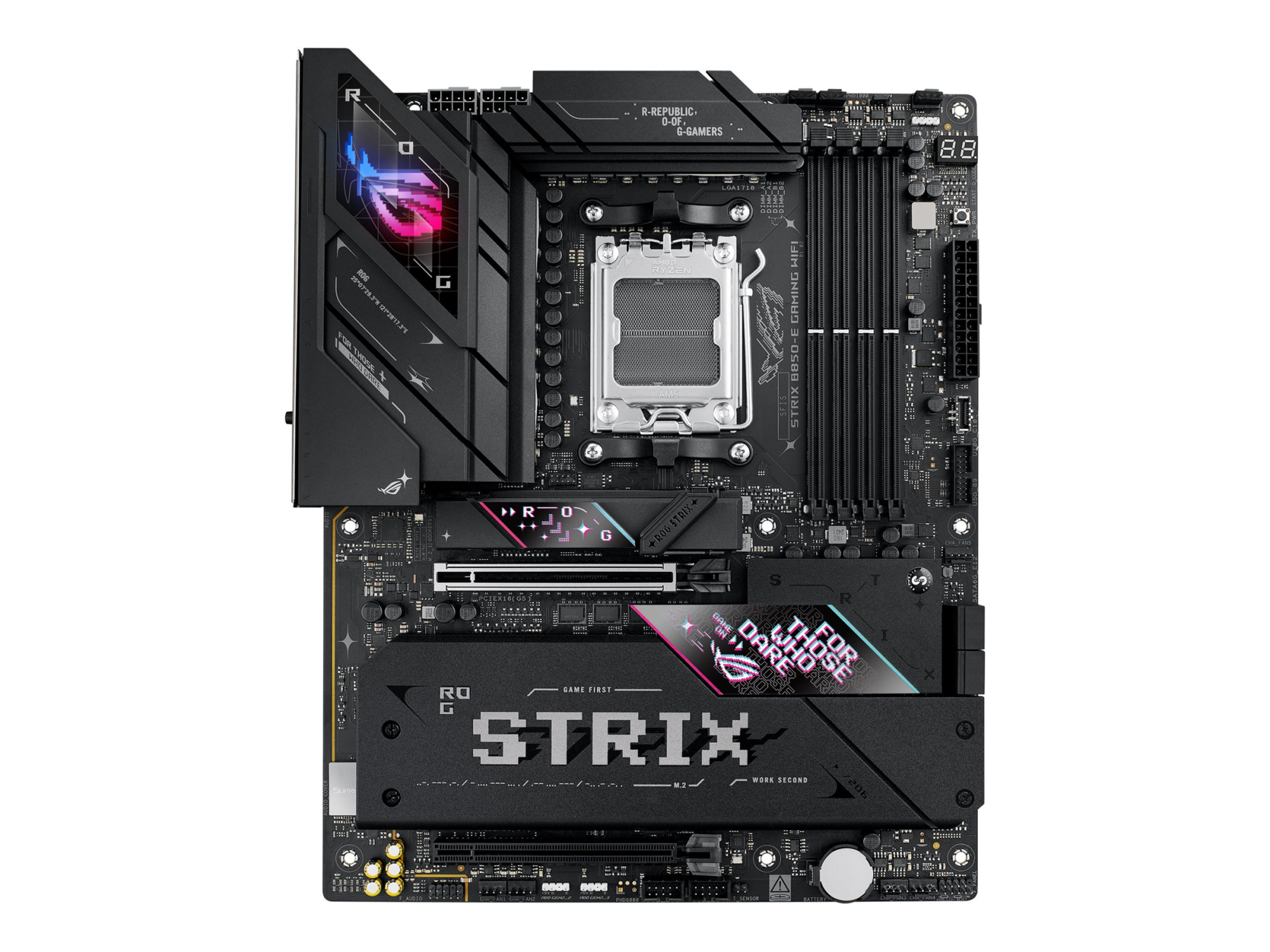 Asus ROG STRIX B850-E GAMING WIFI | Processor family AMD | Processor socket AM5 | DDR5 | Supported hard disk drive interfaces SATA, M.2 | Number of SATA connectors 4 - Image 2