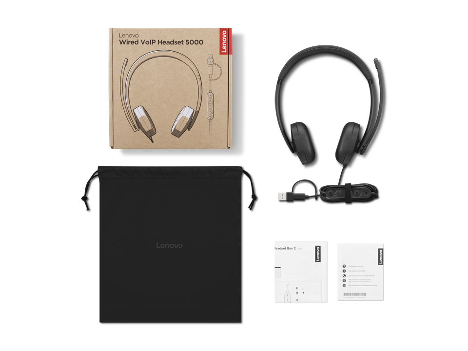 Lenovo Wired VoIP Headset 5000 (Teams) | Built-in microphone | USB Type-A, USB Type-C | Black - Image 7